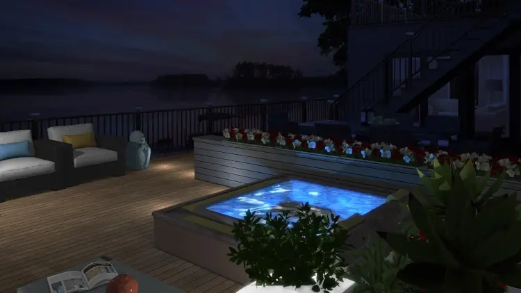 Simulation d'une terrasse avec un spa vu de nuit